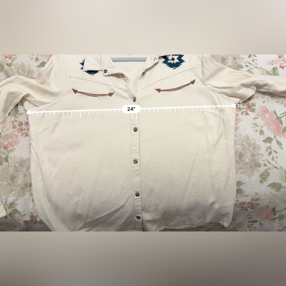 Shyanne Ivory Button Down with Blue Embroidery - Picture 5 of 5